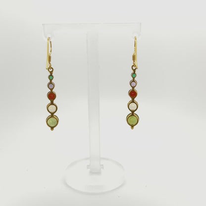 Multi Gemstone Drop Earrings – 18K Gold Vermeil – Citrine, Garnet, Amethyst, Green Onyx & Peridot