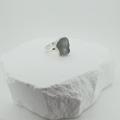 Raw Aquamarine Adjustable Ring In Sterling Silver Ring