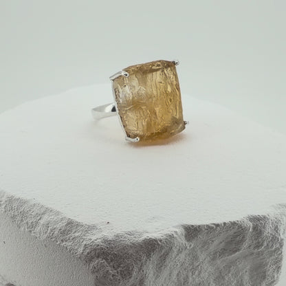 Natural Raw Citrine Adjustable Ring in Sterling Silver