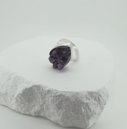 Raw Amethyst Adjustable Ring in Sterling Silver