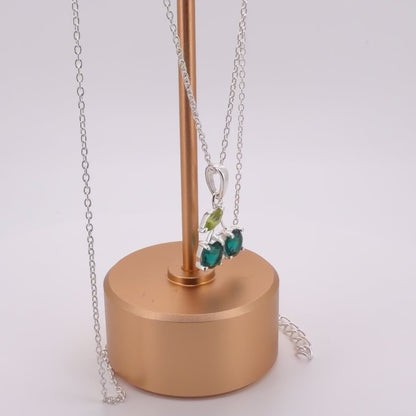 Natural Blue Zircon & Peridot Pendant – 925 Sterling Silver