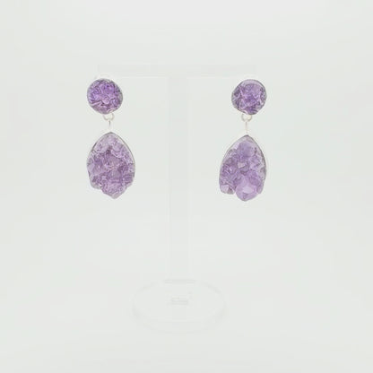 Natural Amethyst Druzy Earrings - 925 Sterling Silver