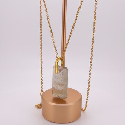 Natural Golden Rutile Quartz Pendant with 18K Gold Vermeil