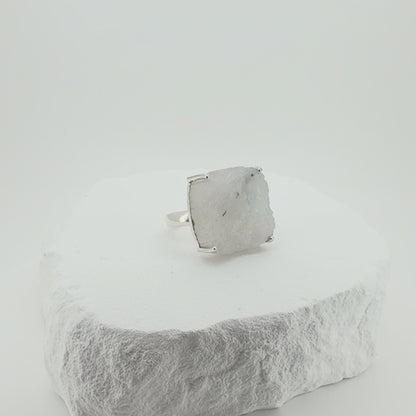 Natural Raw Moonstone Adjustable Ring in Sterling Silver