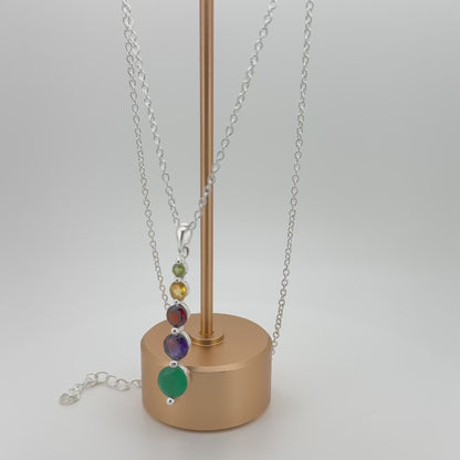 Multi-Gemstone Pendant - 925 Sterling Silver - Peridot, Citrine, Garnet, Amethyst & Green Onyx!