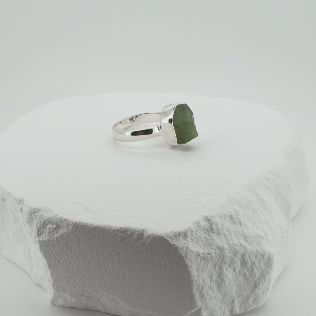 Natural Raw Peridot Ring In Adjustable Sterling Silver