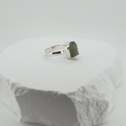 Natural Raw Peridot Ring In Adjustable Sterling Silver