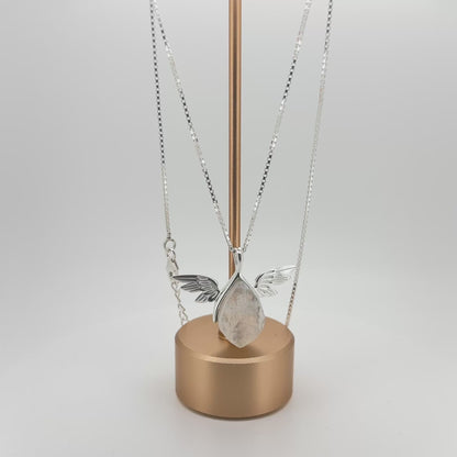 Natural Moonstone Angel Wing Pendant - 925 Sterling Silver