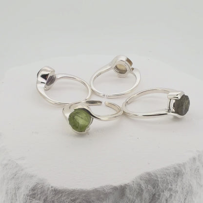 Natural Gemstone Wave Ring – Adjustable 925 Sterling Silver