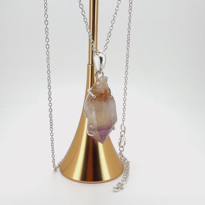 Natural Raw Golden Healer Amethyst Pendant - 925 Sterling Silver