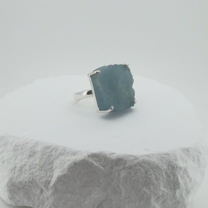 Natural Raw Aquamarine Adjustable Ring in Sterling Silver